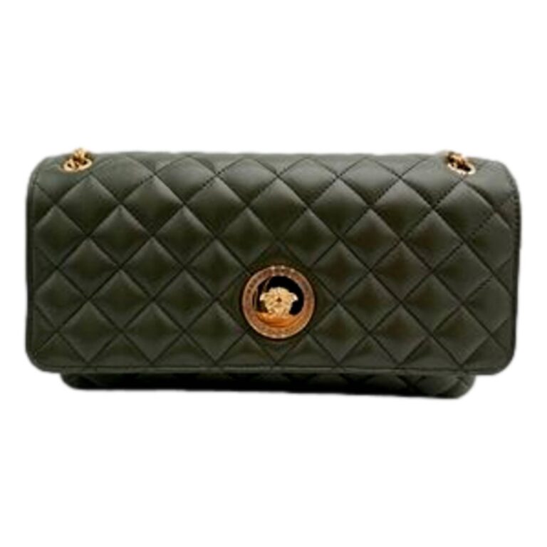 women's la medusa quilted lambskin chain strap crossbody bag in olive green