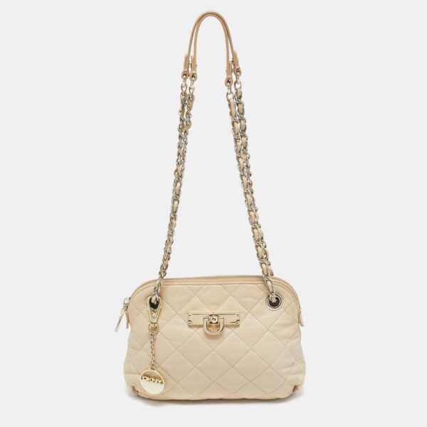 light beige quilted leather small zip shoulder bag