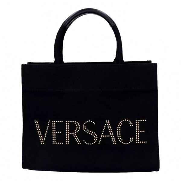 women's canvas studded logo tote bag in black