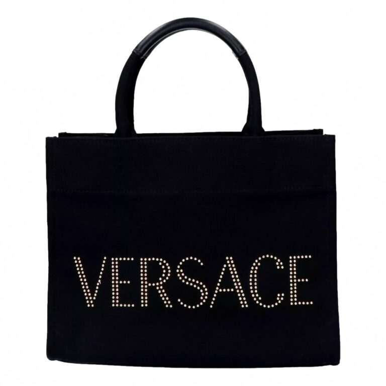 women's canvas studded logo tote bag in black