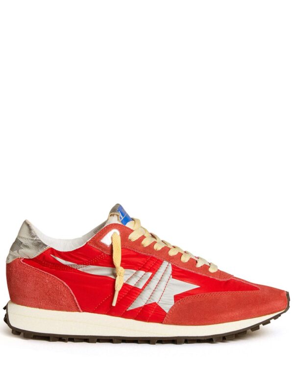 red sneakers with silver star accents