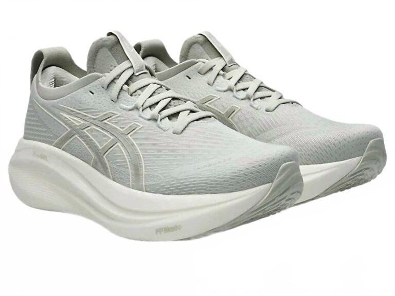 women's gel-nimbus 27 running shoes in lake grey/white sage
