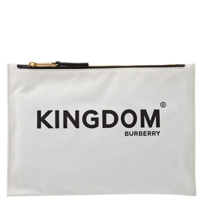 Open Box - Medium Kingdom Print Cotton Pouch In Chalk White