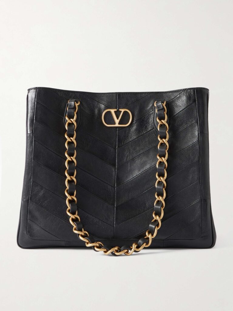 Jean chain-detailed paneled leather tote