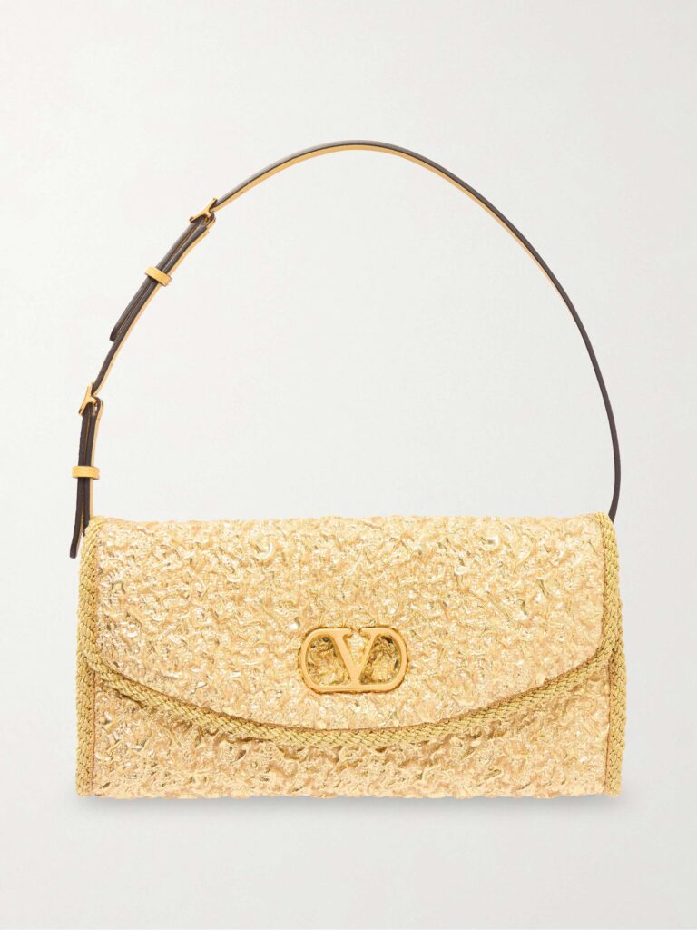 DeVain leather-trimmed cloqué shoulder bag