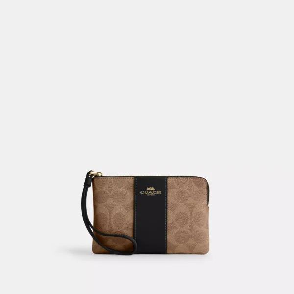 corner zip wristlet in signature canvas with stripe