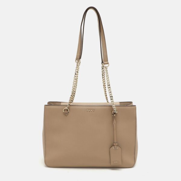 beige leather bryant park chain tote