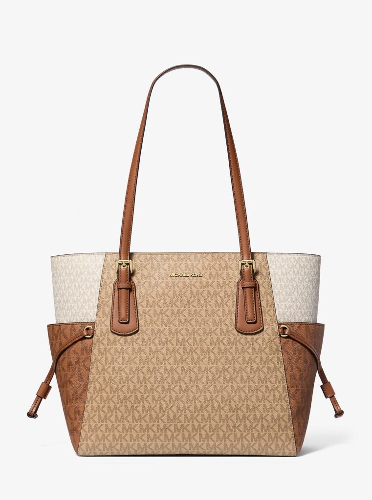 voyager large color-block signature logo tote bag