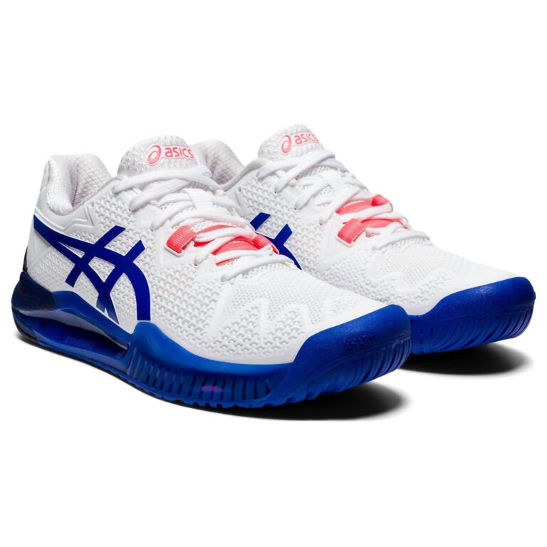 women's gel-resolution 8 tennis shoes in white/lapis lazuli blue
