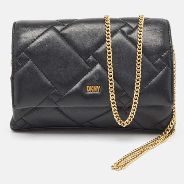 black quilted leather willow chain clutch