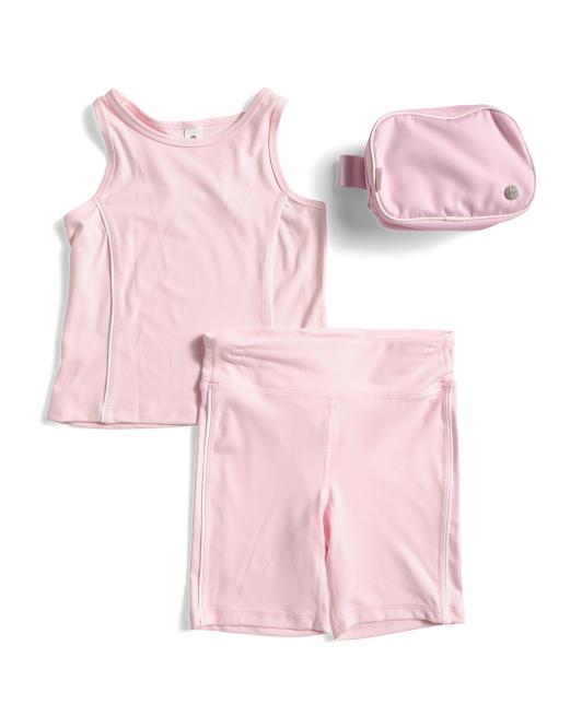 90 DEGREE BY REFLEX Big Girls 2pc Tank And Bike Shorts Set With Belt Bag