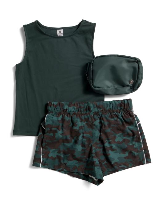 90 DEGREE BY REFLEX Big Girls 2pc Tank And Lightstreme Shorts Set With Fanny Bag