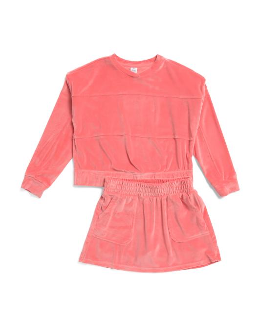 90 DEGREE BY REFLEX Big Girls 2pc Velour Top And Skort Set