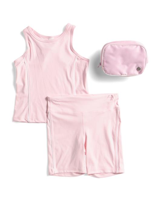 90 DEGREE BY REFLEX Big Girls 3pc Tank And Bike Shorts With Fanny Pack Set