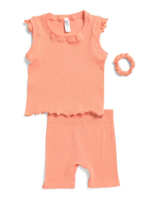 90 DEGREE BY REFLEX Little Girls 2pc Lettuce Trim Tank And Bike Shorts Set
