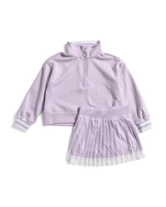 90 DEGREE BY REFLEX Little Girls Half Zip Pull Over Top With Pleated Skort
