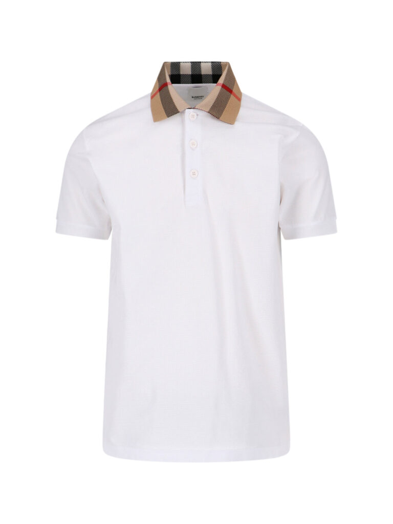 check collar polo shirt, in white cotton