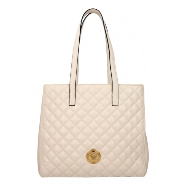 women's la medusa quilted leather tote bag in ivory