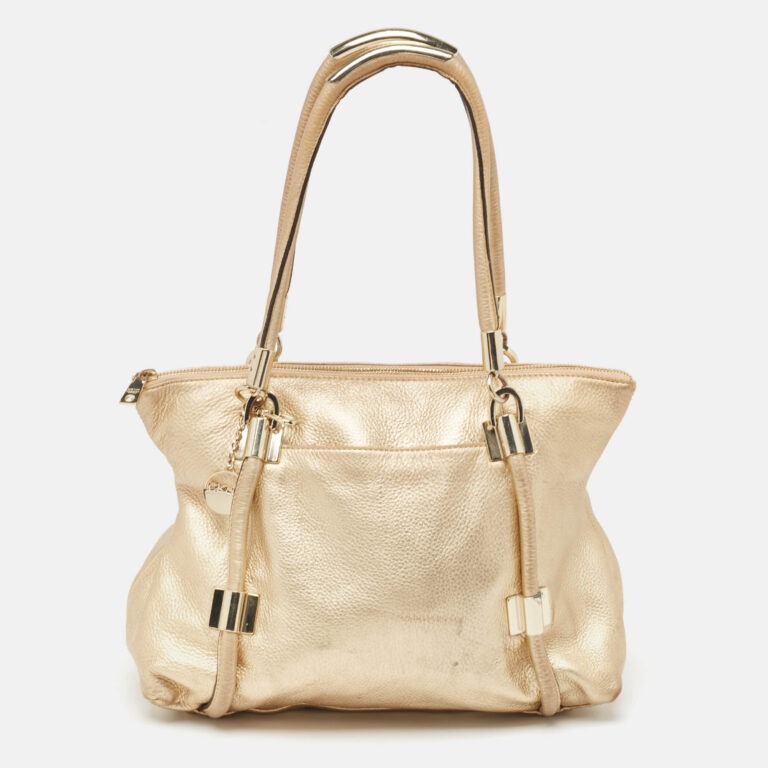 gold leather metal detail tote