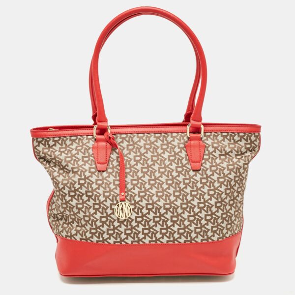 red/beige signature canvas and leather zip tote