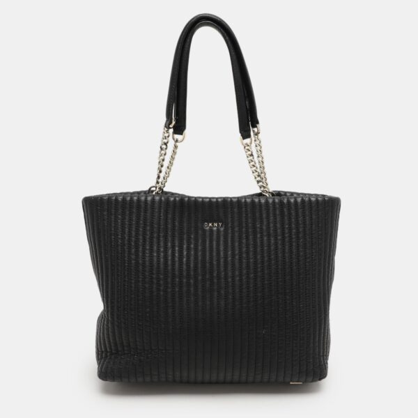 black quilted leather chain tote
