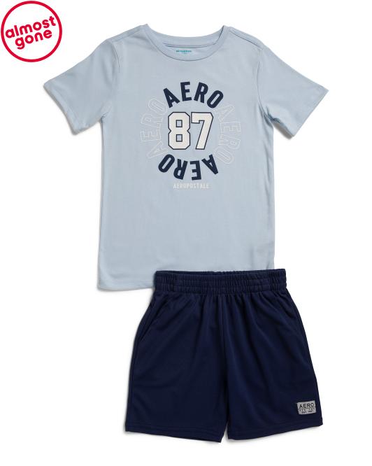 AEROPOSTALE Big Boys 2pc Graphic Short Sleeve Tee And Active Shorts Set