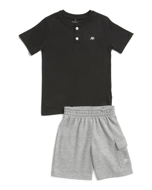 AEROPOSTALE Little Boys 2pc Short Sleeve Pocket Henley Tee And Cargo Shorts Set