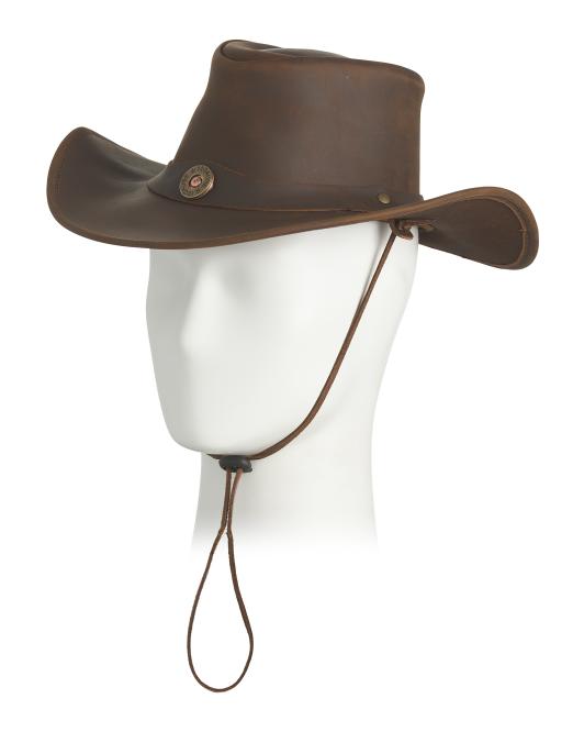 AMERICAN BISON Leather Split Shotgun Western Hat