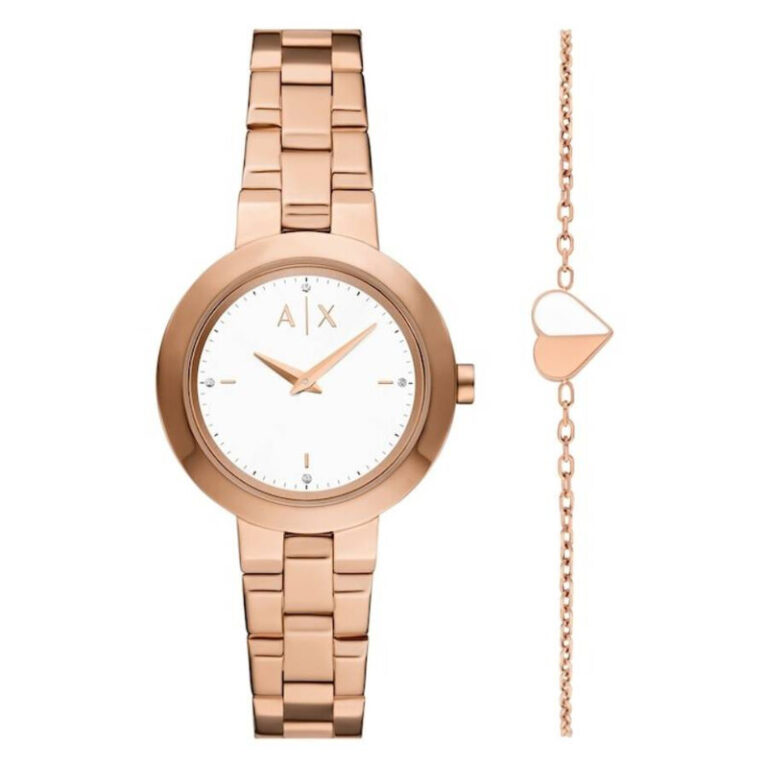 Quartz White Dial Ladies Watch and Bracelet Set AX7175SET