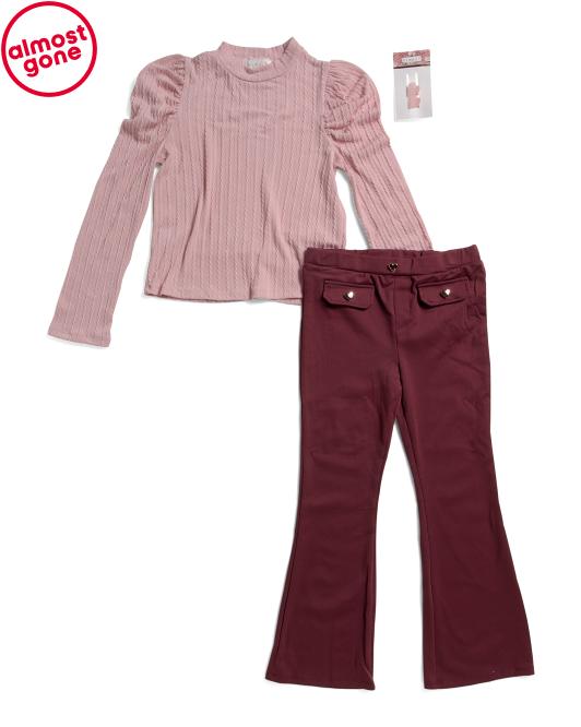 B TWEEN Big Girl Puff Sleeve Crew Neck Top And Pocket Flared Pants Set