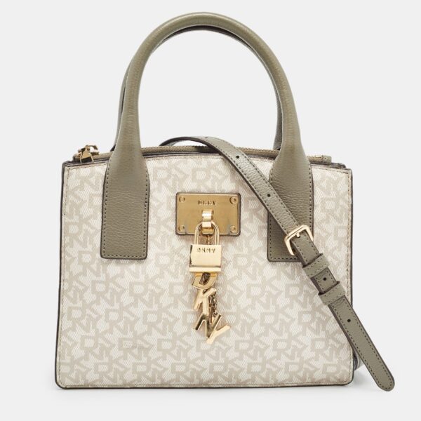 grey/beige signature coated canvas and leather padlock charm tote