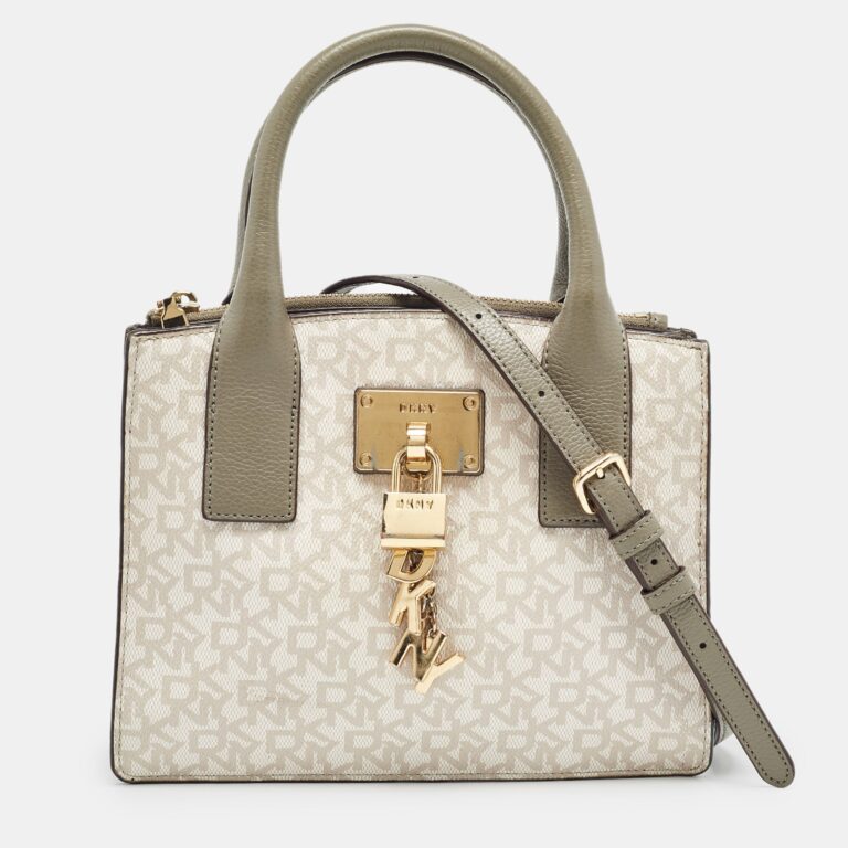 grey/beige signature coated canvas and leather padlock charm tote
