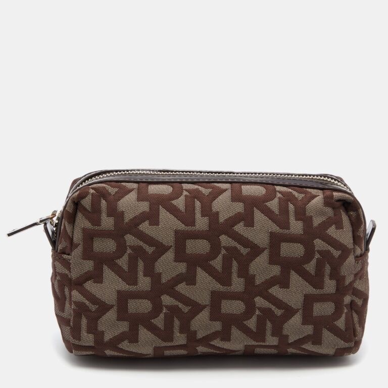 brown/beige signature canvas and patent leather pouch