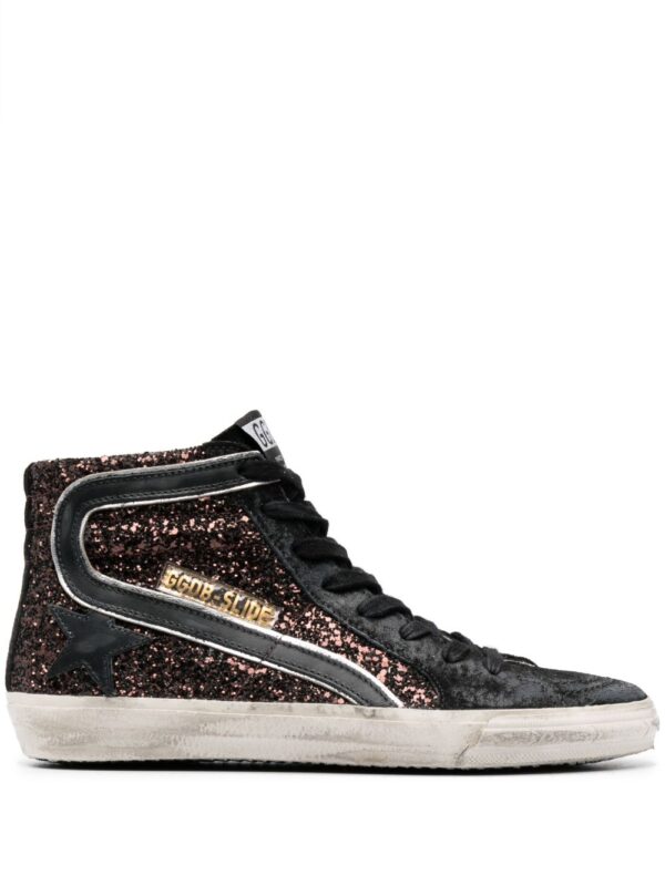 high-top sneakers with glittery silk