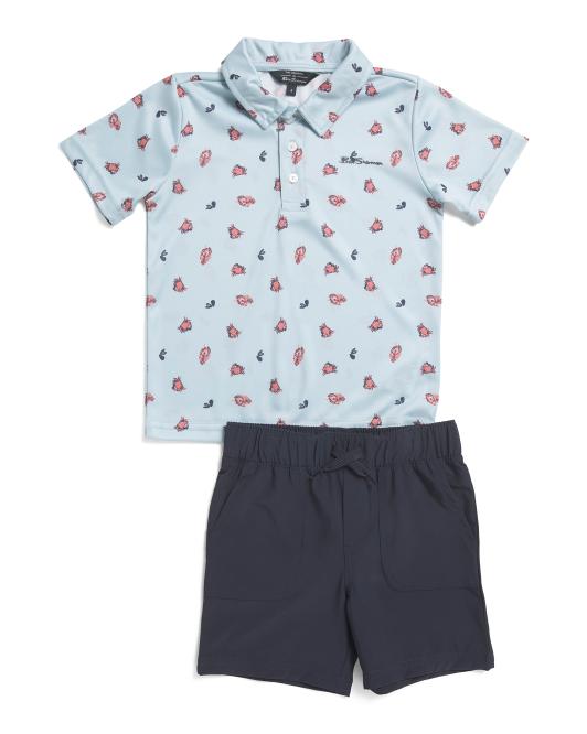 BEN SHERMAN Little Boys 2pc Short Sleeve Crab Tech Polo And Shorts Set