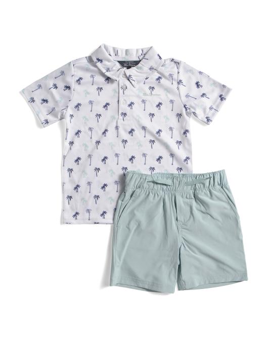 BEN SHERMAN Little Boys 2pc Short Sleeve Palm Tech Polo And Shorts Set