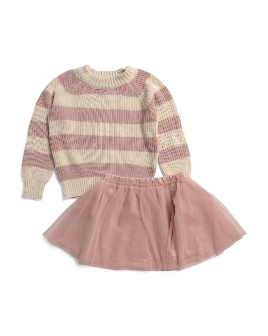 BRAND WORKS Girls 2pc Striped Sweater And Skirt Set