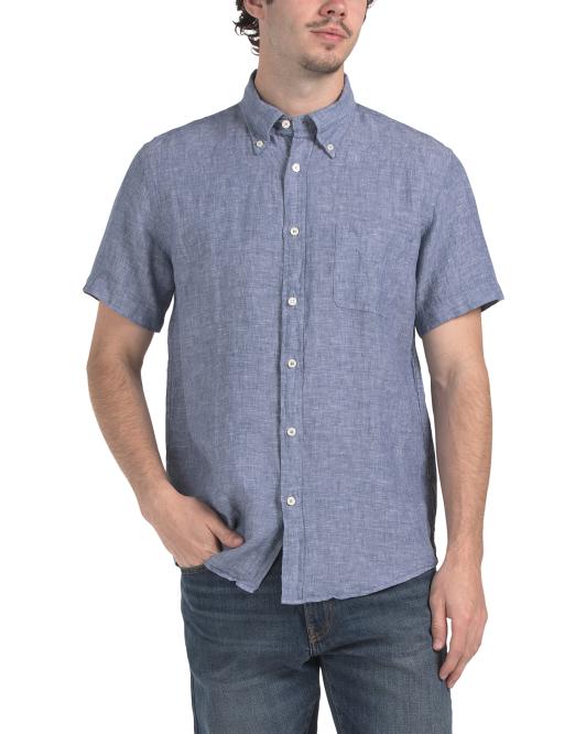 BROOKS BROTHERS Linen Solid Short Sleeve Button Down Shirt