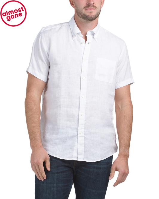 BROOKS BROTHERS Linen Solid Short Sleeve Shirt
