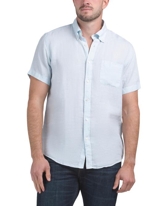BROOKS BROTHERS Linen Solid Short Sleeve Shirt