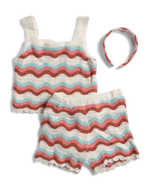 BTWEEN Little Girls 2pc Crochet Knit Top With Crochet Shorts Set