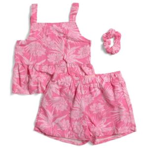 BTWEEN Little Girls 2pc Linen Blend Peplum Tank And Shorts With Scrunchie