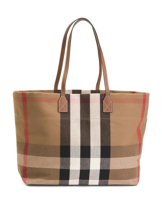 BURBERRY Canvas Medium London Tote With Leather Handles