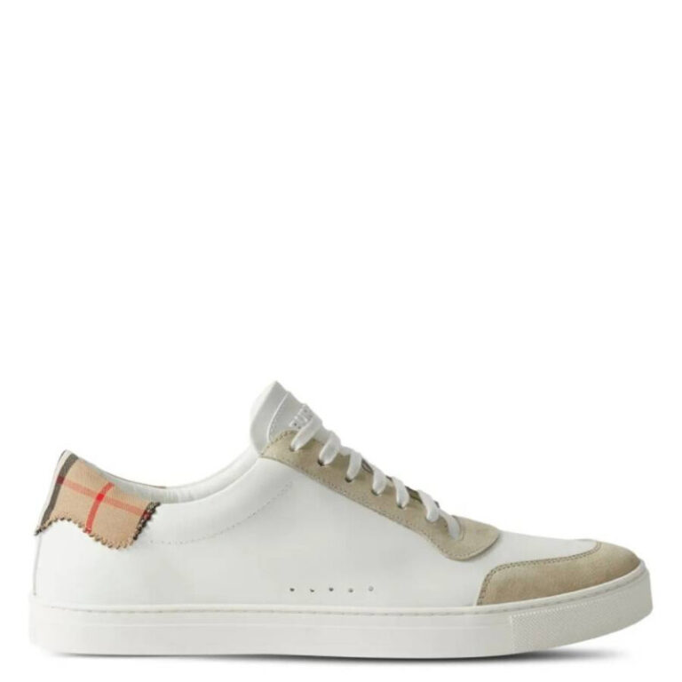 Check Print Lace-Up Leather Sneakers, Brand Size 41 ( US Size 8 )