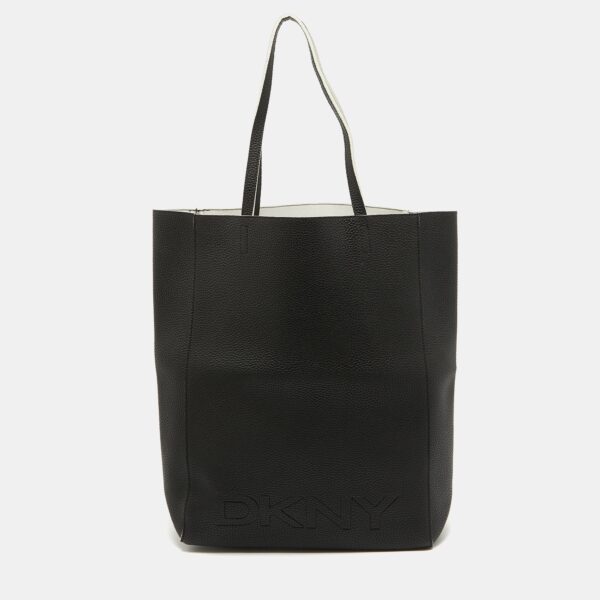 black leather logo embossed shopper tote