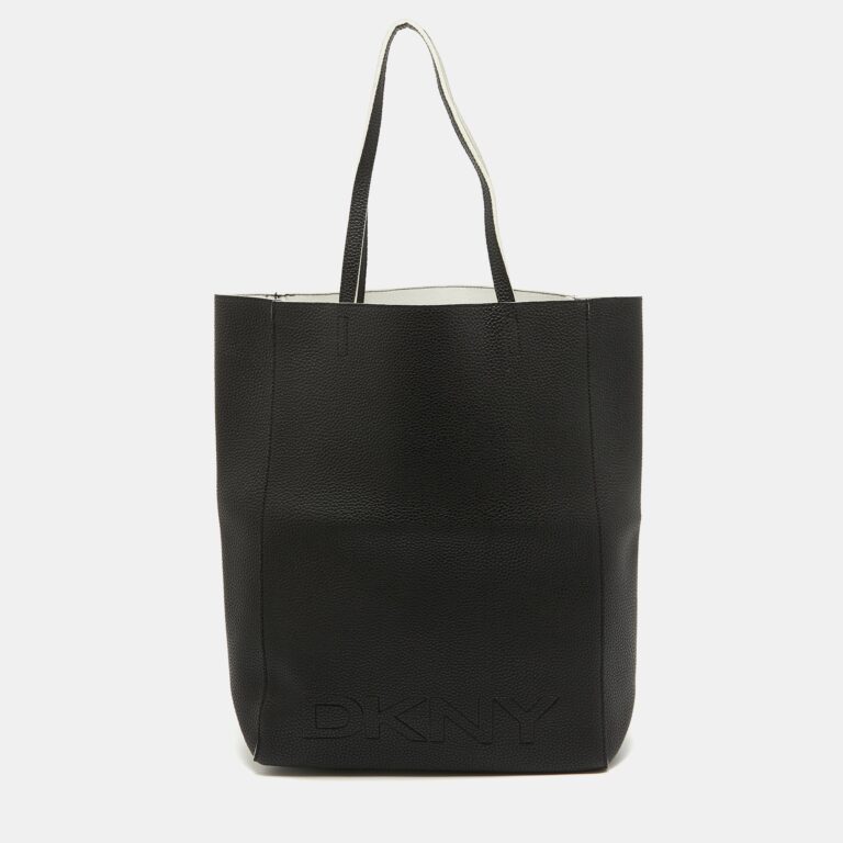black leather logo embossed shopper tote