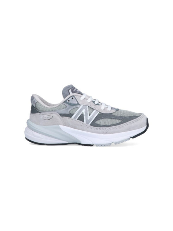 tonal grey leather and mesh sneakers