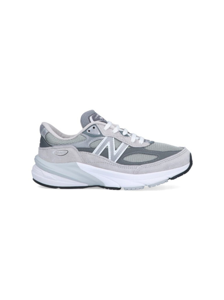 tonal grey leather and mesh sneakers