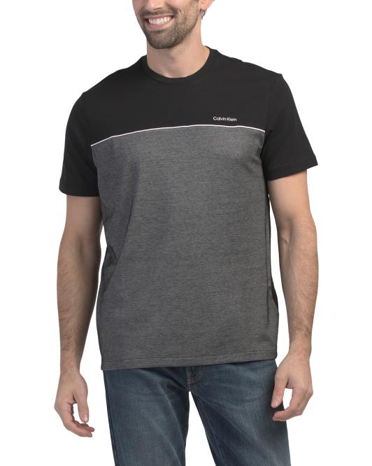 CALVIN KLEIN Short Sleeve Lightly Textured Color Block T-shirt With Contrast Piping