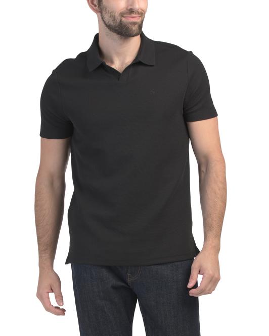CALVIN KLEIN Short Sleeve Micro Waffle Johnny Collar Polo